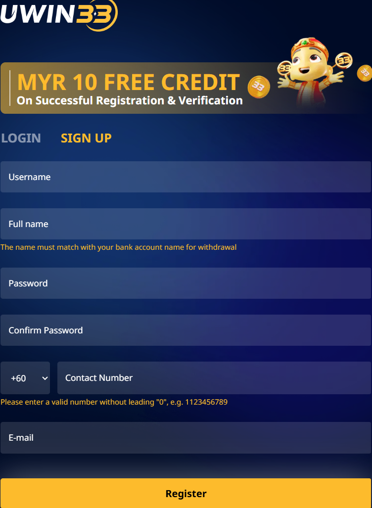 UWin33 account registration